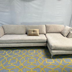 ( Delivery Available ) Bella Pearl Velvet Cream White Sectional Couch