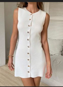 Plain Sweater Dress White - XL