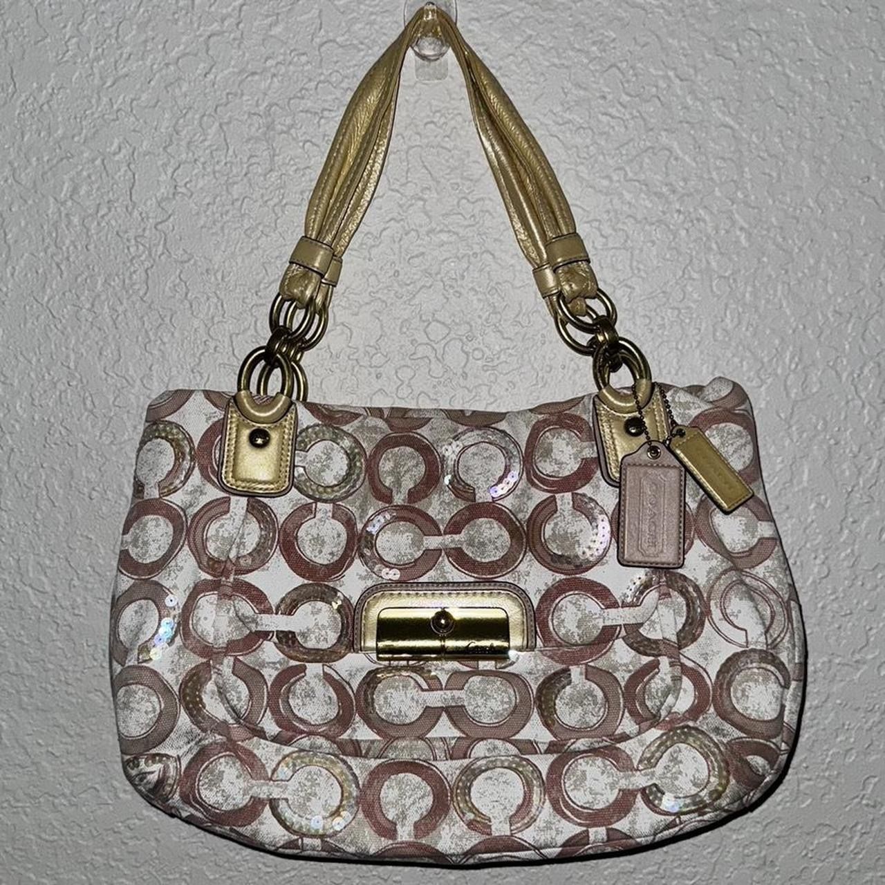 Vintage Coach Purse Pink Cream Gold Monogram Shoulder Bag Hand Bag