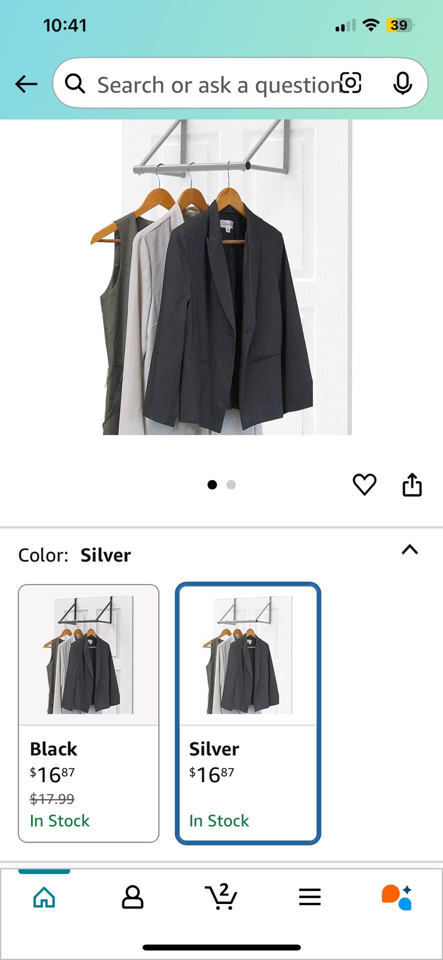 Simple Houseware Over the Door Clothes Hanging Rod, Silver,