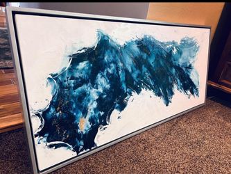 Fluid Art Abstract Art white Turquoise Teal Sea grey frame