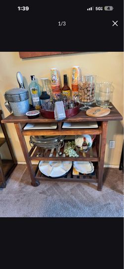 Old Time Buffet Or Beverage Cart All Wood Has 2 Wheels Just the Cart Nothing Come With It