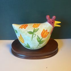 Hand Painted Pottery Hen