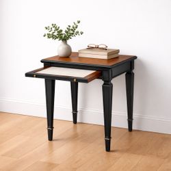 Vintage Chair-Side Table w/ Pull-Out Surface | Fine Arts Furniture | Graphite & Walnut