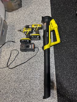 Ryobi drill and driver set with battery and blower