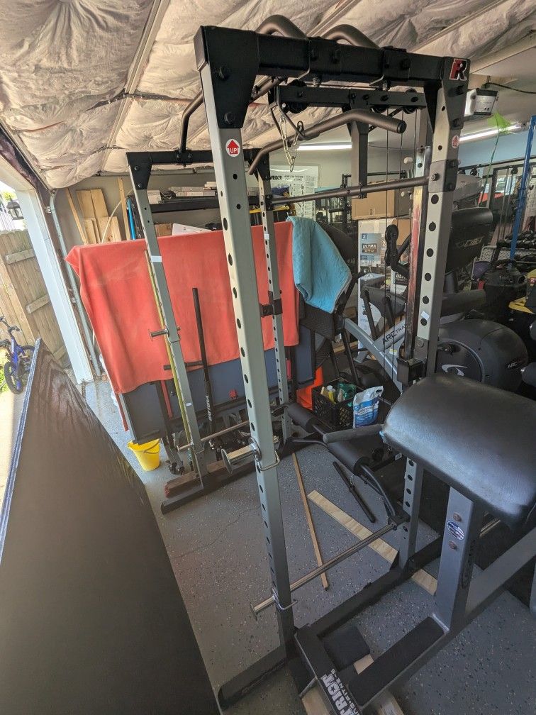 Weight Rack With Pull-down , Weights ,2 Barbells For Sale