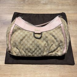 GUCCI Abbey GG Canvas Shoulder Bag Hobo 189833 Beige Pink CLEAN AUTHENTIC