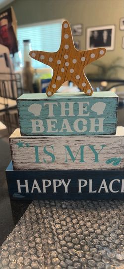 The Beach Is My Happy Place Wood Block Sign