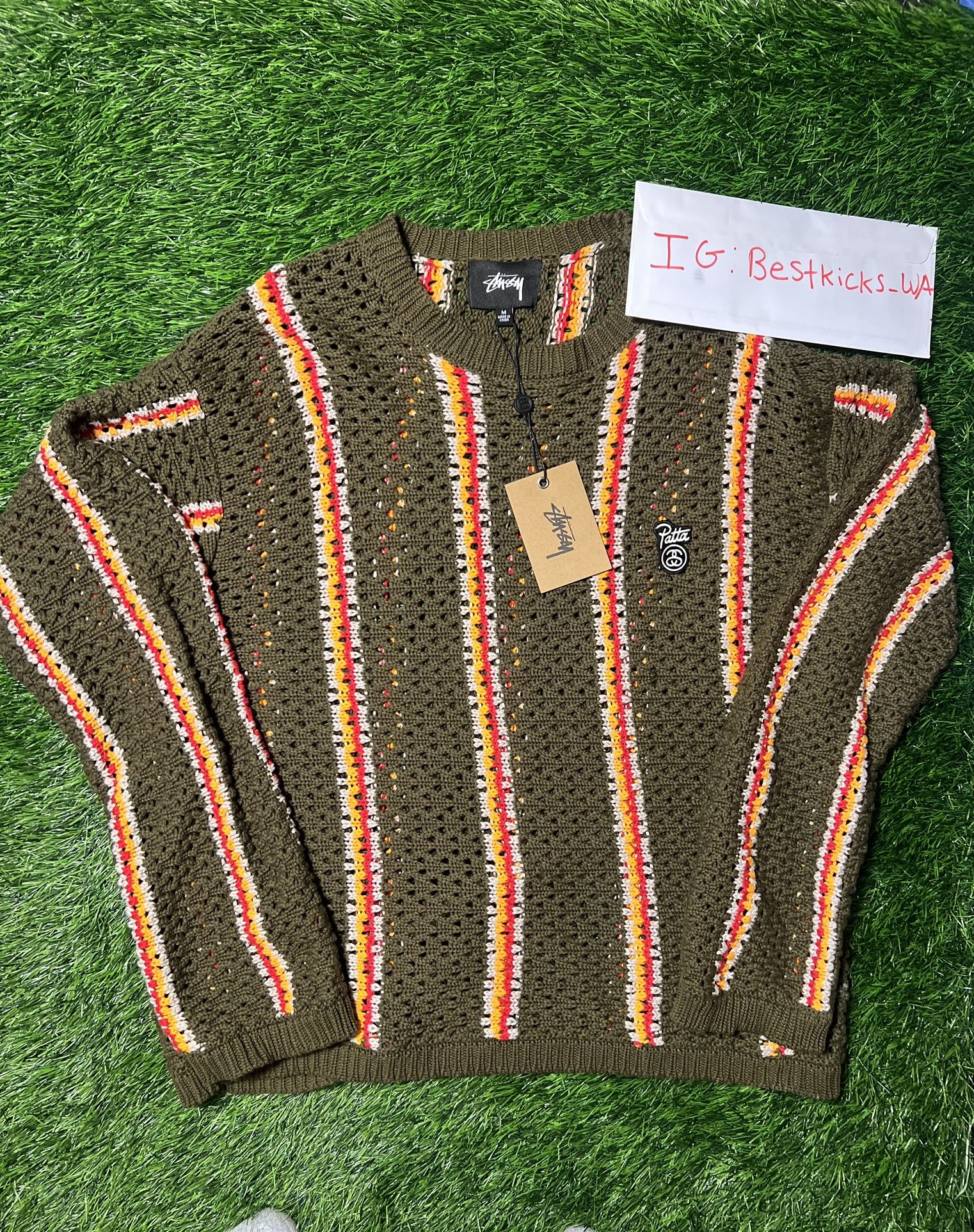 Stussy x Patta Striped Loose Gauge Sweater Olive