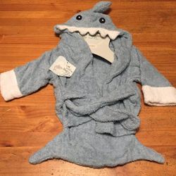 Baby Aspen Boy Shark Robe Swim Cover Size 0-9 Months New Hooded