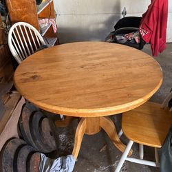Solid Oak Table With Two Chairs