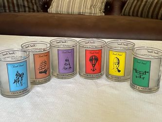 Boxed set of six 14-oz Trivial Pursuit bar glasses by Culver Glassware. 4.25” tall each