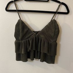 Green Ruffled Crop Top 