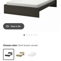 Malm Dark Brown Queen Bed Frame with Lonset Slated Bed Base