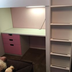 Girls Pink IKEA Loft Bed Bed With Closet , Desk, And Dresser