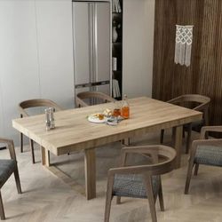 Wooden Grain 86.6” Rectangle Double-Based Dining Table - FROM LUX INTUS LLC (DELIVERY & ASSEMBLY)