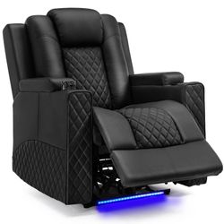 Black Leather Power Recliner Chair with LED Lighting