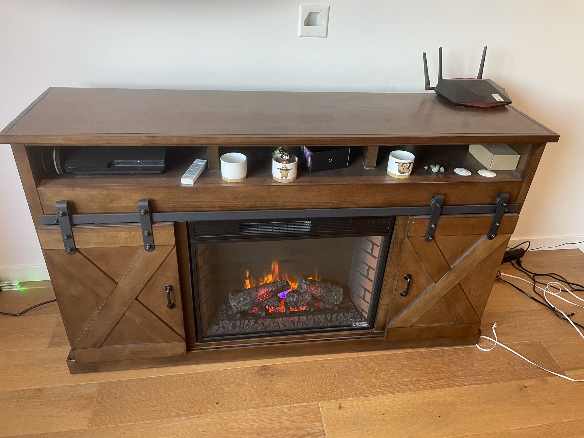 Solid Wood Entertainment Center & Electric Fireplace