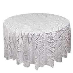 Mesh Round Tablecloth 120" Silver - Wave Embroidered Sequin Table Cover
