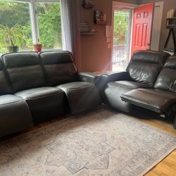 Raymour & Flanagan Brown Leather Couch And Loveseat 