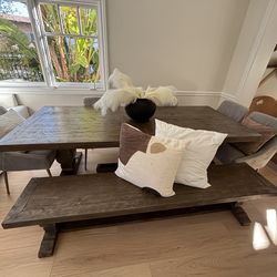 Modern Farmhouse Dining Table & Bench Set – Solid Wood