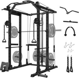 Mikolo Power Cage, Power Rack with Cable Crossover System, 1500LBS Squat Rack with LAT Pull Down System, Workout Cage with Pulley System for Fitness H