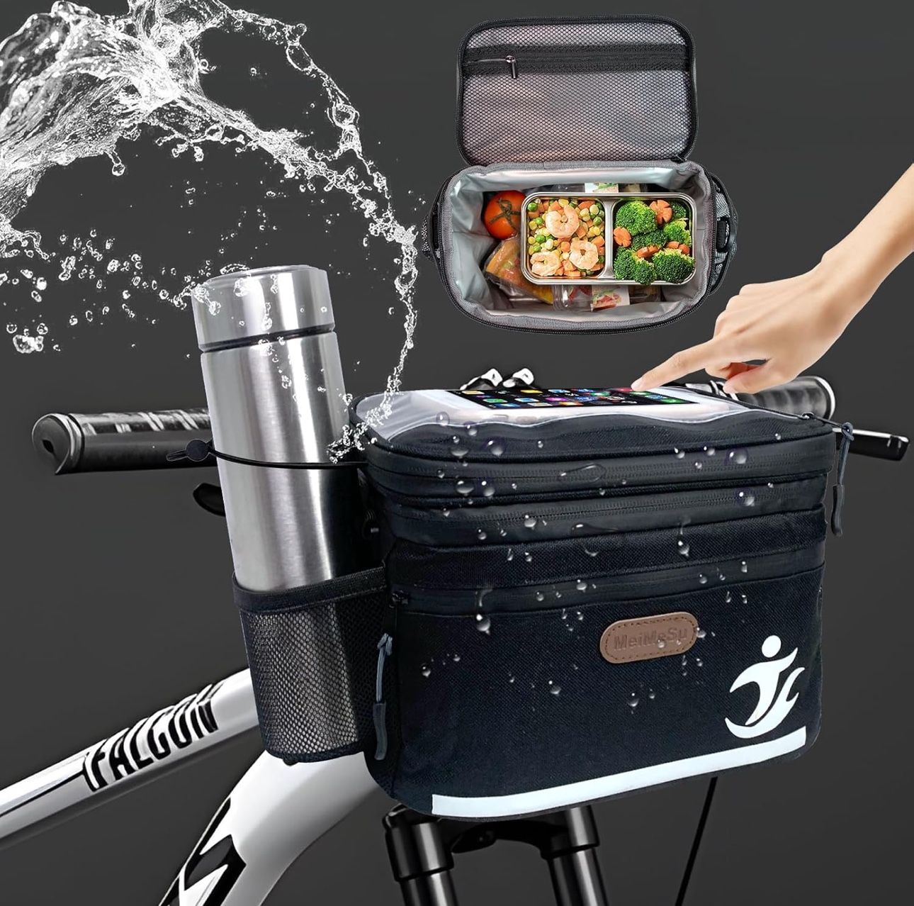 BRAND NEW Waterproof Bike Phone Bags Bicycle Basket Insulated Cooler Lunch Bag with Touch Screen Phone Holder