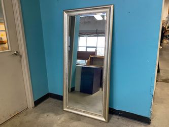 Full Length Rectangular Wall Mirror with Oversized Studded Champagne Frame