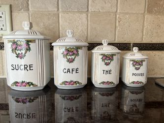 Porcelain Canister Set- 4 Pieces With French labels