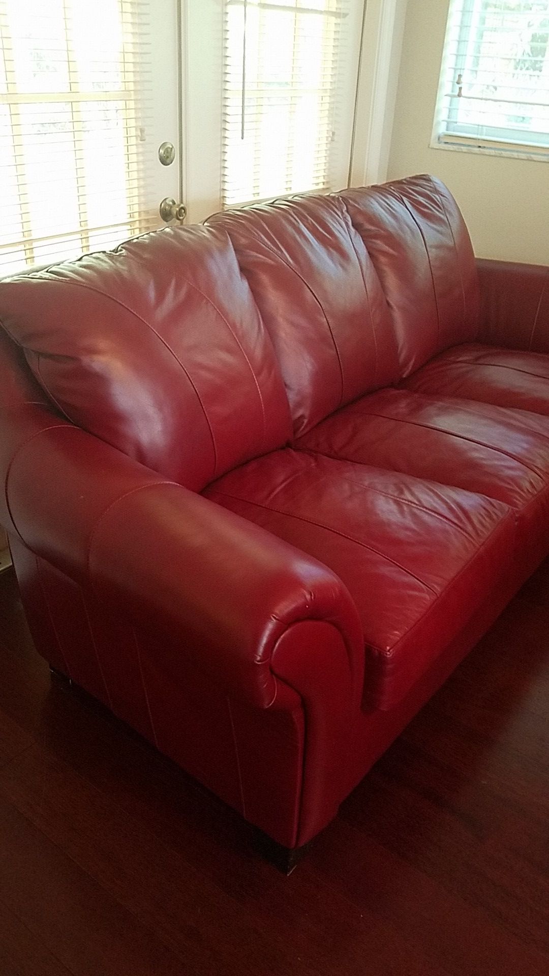 Beautiful cherry Red Leather Sofa