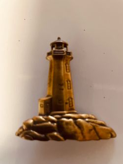 J J Jonette gold tone lighthouse pin, brooch, signed, 1.75" across