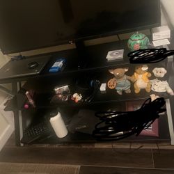 48 inch thick glass black and grey tv stand 