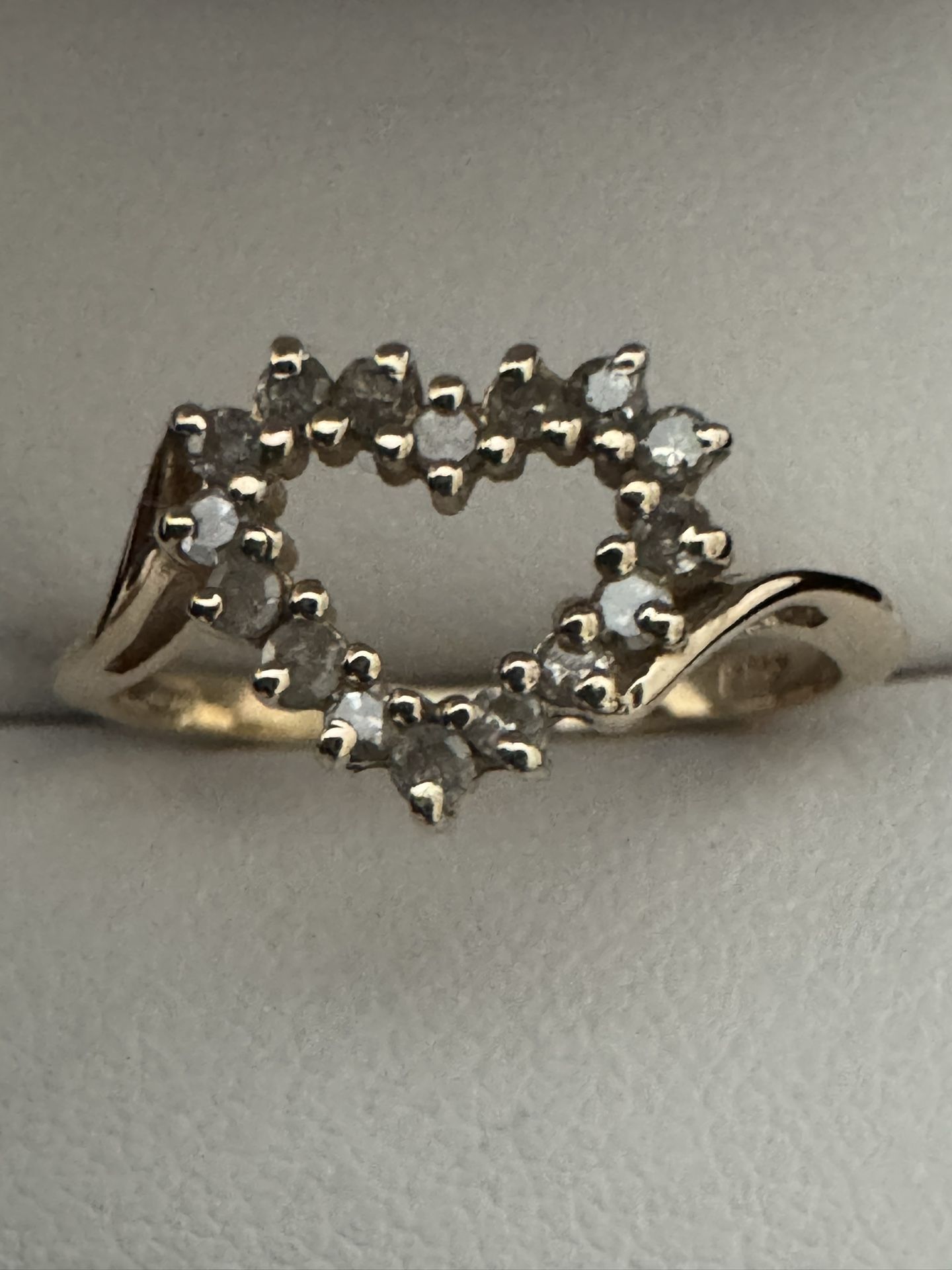 14k Yellow Gold ~1/5CTW Diamond Heart Bypass Ring Size 6
