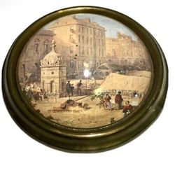 Rare Antique Hand Cast Glass Paperweight Cambridge Market Place Dorset England