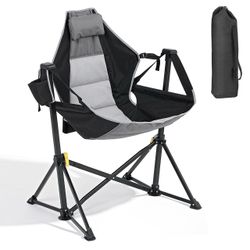 Hammock Chair with Adjustable Backrest, Foldable Swing Chair Outdoor with Headrest and Cup Holder, Stable Camping Chair with Padder Seat for Camping,
