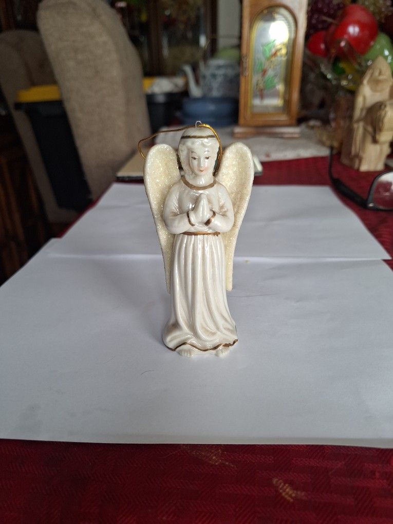 Vintage Christmas Ornament Porcelain Angel Glitter Wings Holidays