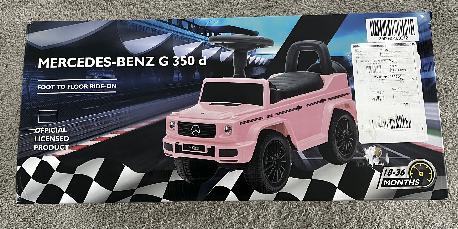 Children's Mercedes G-Wagon Foot to Floor Ride Along Car & Push Behind Walker with Hidden Storage and Support Bar