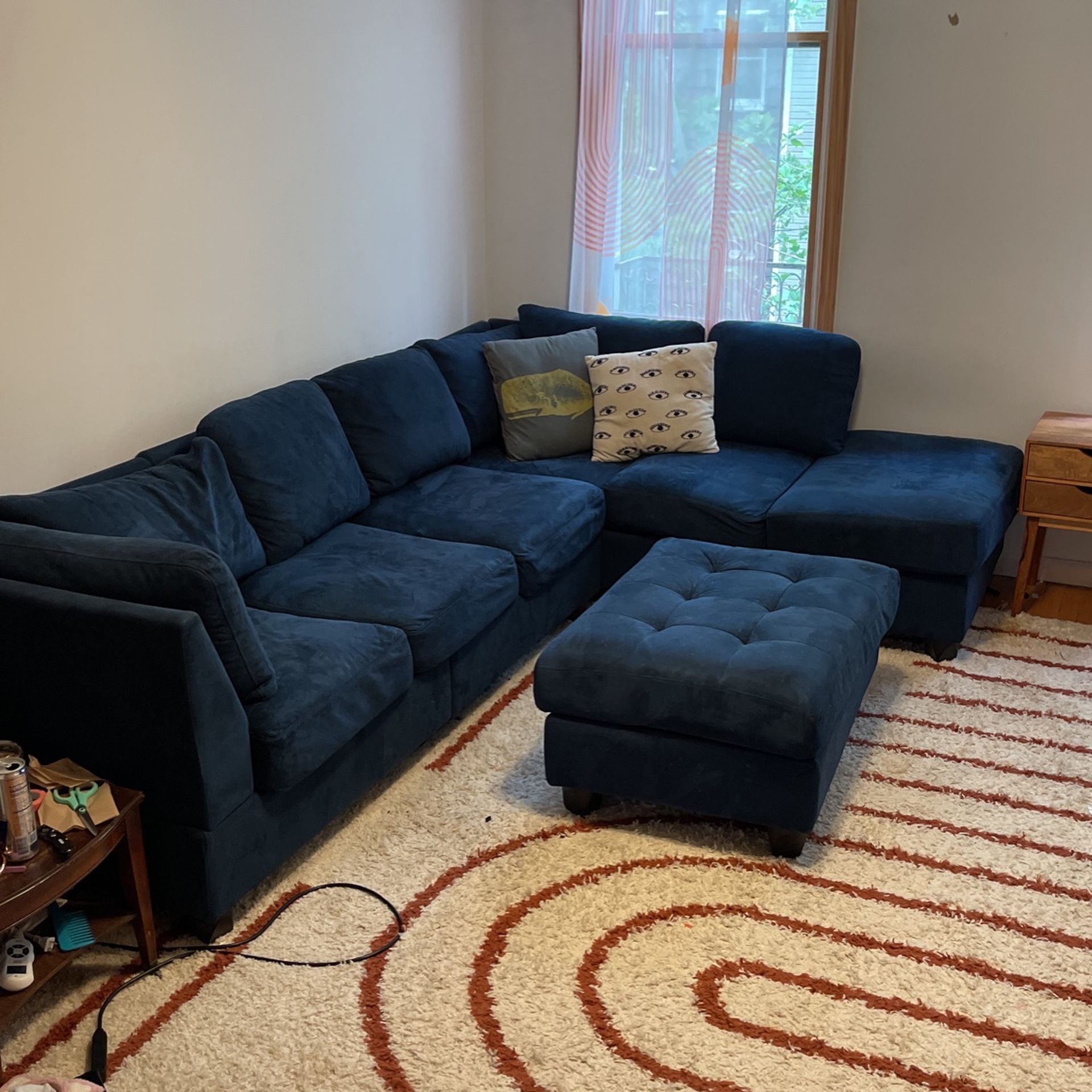 Blue Suede Sectional L Couch For