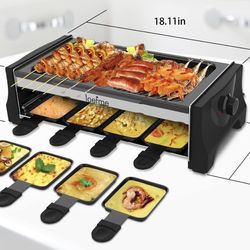 LOEFME Indoor Grill & Outdoor Electric Grills Nonstick Baking Pan Raclette Grill with Adjustable Temperature Control with 8 Mini Nonstick Pans Ideal f