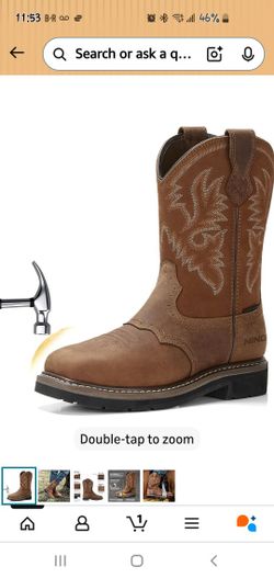 Waterproof Square Toe Cowboy Boots Slip on, Comfortable Soft Toe Pull on Western Safety Work Shoes for Construction Industrial Working Welding Riding,