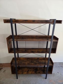 Rolanstar Bookshelf 5-Tier Bookcase, Industrial Bookshelf with Metal Frame