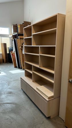 Large Wood Bookcase with Cabinet Base