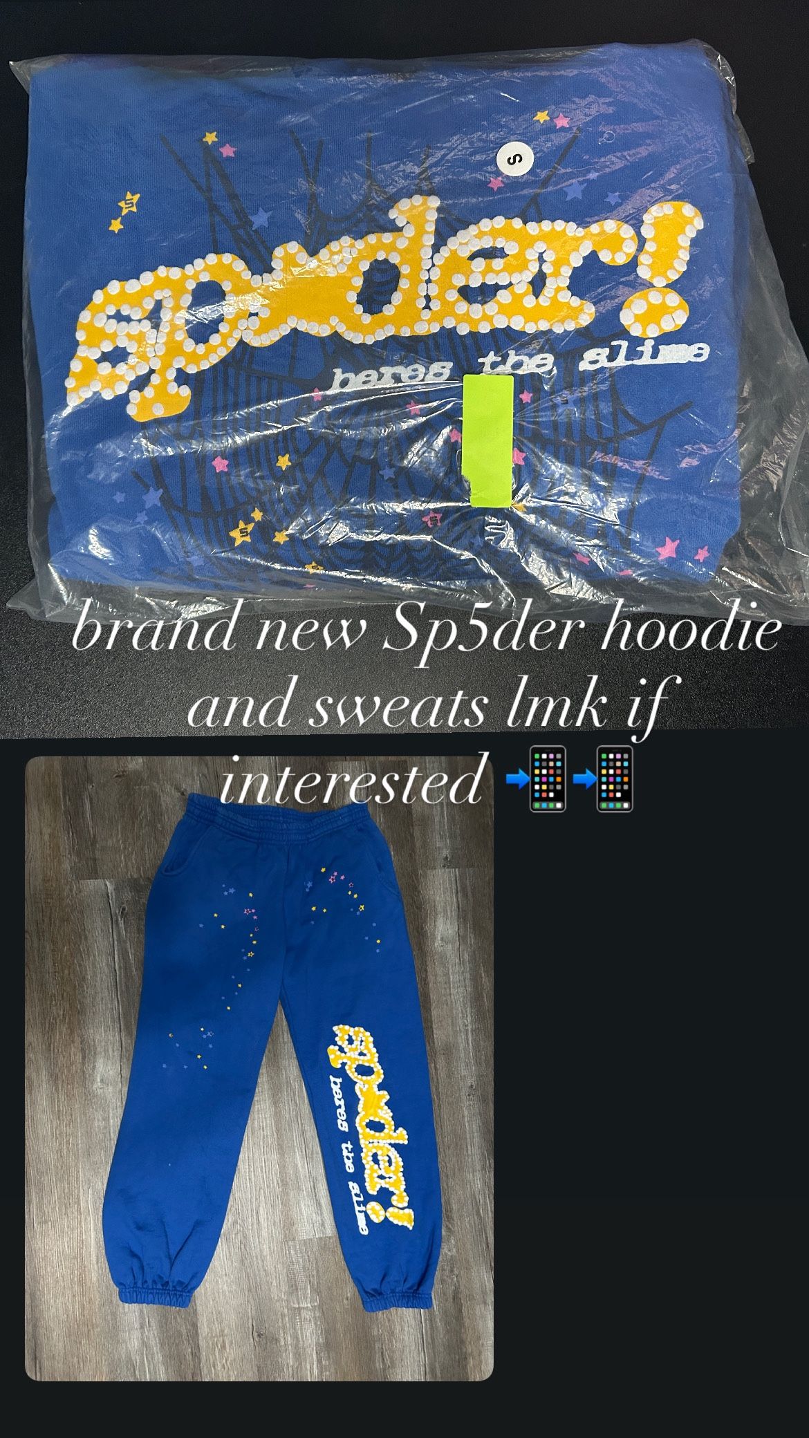 Sp5der hoodie and pants size small