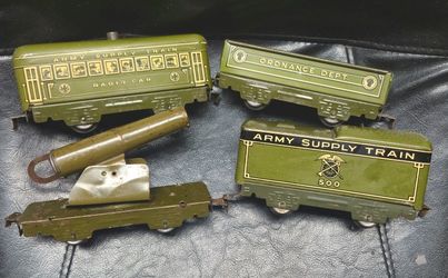 RARE Antique Marx Prewar ARMY SIPPLY train cars