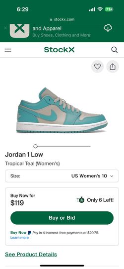 AJ1 Low Teal Women’s Size 10