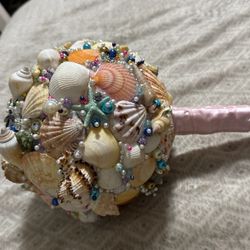 quince wedding sea shell beaded bouquet handmade used