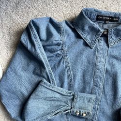 Old Fashioned 80s Style Women Denim Blouse Size M 100% Cotton