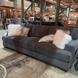 Grey Fabric Plush Sofa W/ Decor Pillows - Silo