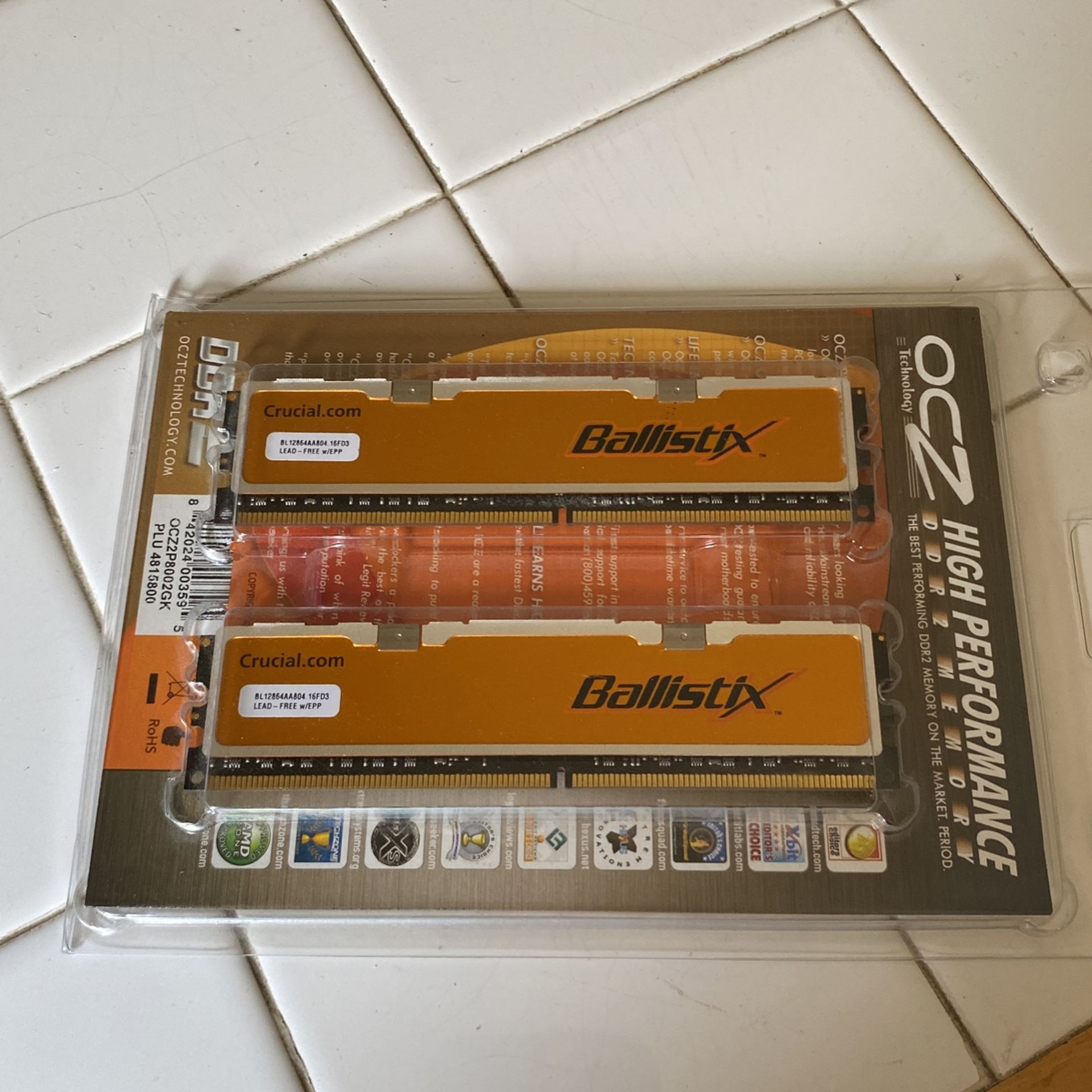 (2X) BRAND NEW CRUCIAL BALLISTIX BL12864AA804.16FD3 2GB MEMORY (4GB Total)