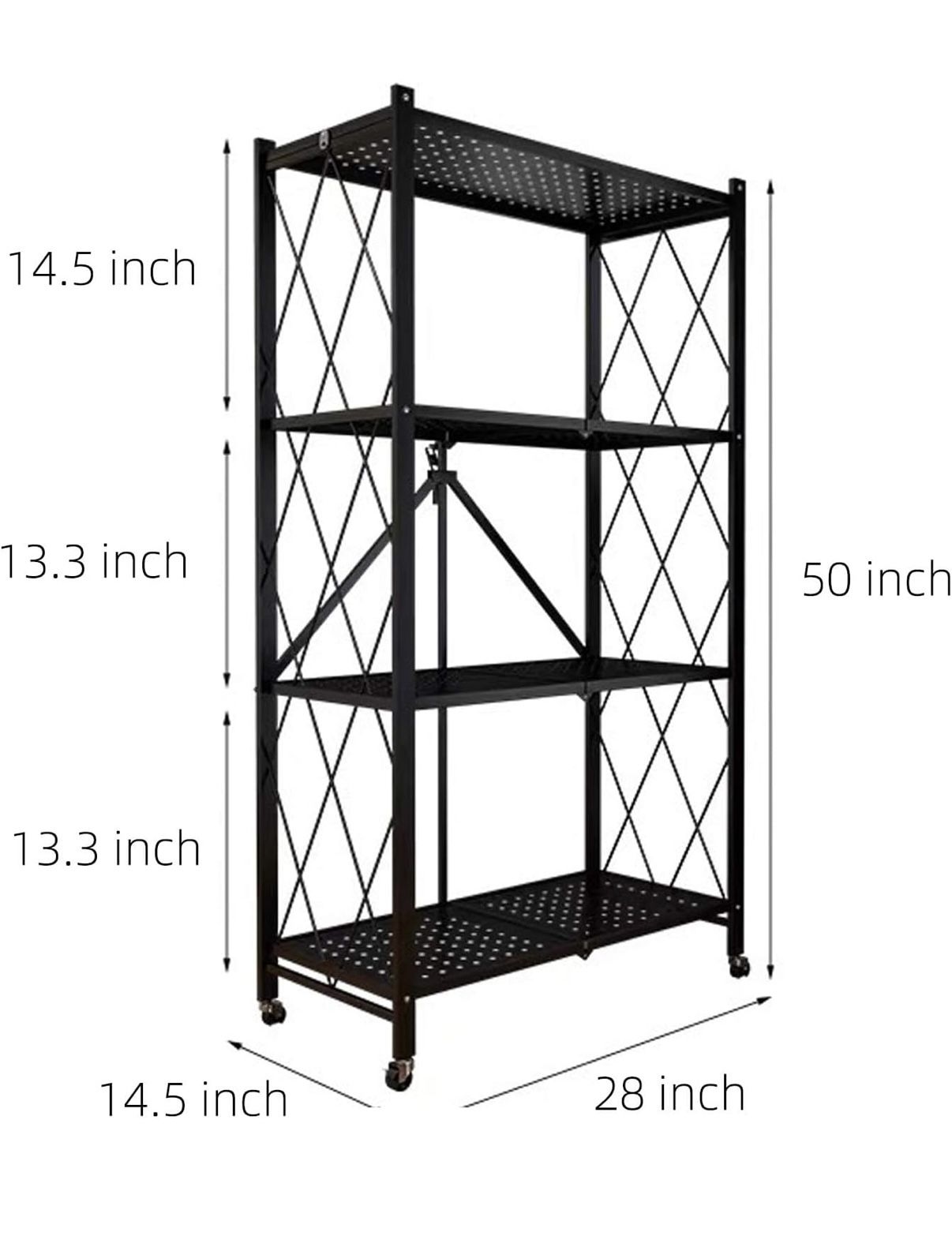 Storage Shelves, Closet Organizers and Storage 4-Shelf Foldable Metal Shelving Units 28" W x 14" D x 50" H for Garage Kitchen Bakers, Collapsible Orga